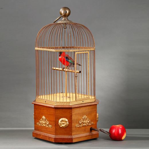 独角鹿西洋古董法国铜鎏金桃花心木鸟笼鸣鸟音乐盒八音盒 商品图1