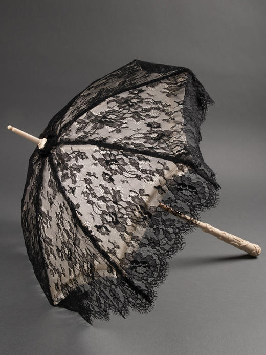 独角鹿西洋古董法国牛骨伞柄黑色尚蒂依蕾丝丝绸伞面古典淑女阳伞 商品图0