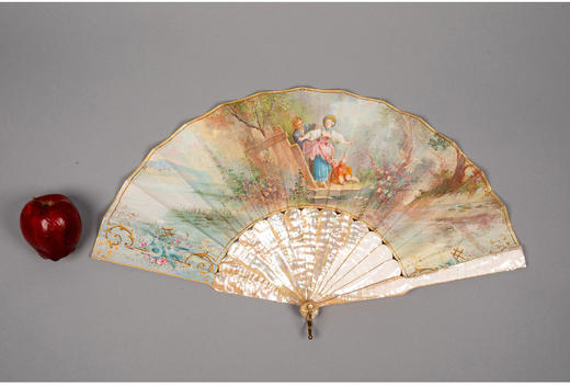 独角鹿西洋古董欧洲画师签名洛可可风格手绘纸面扇面母贝扇骨折扇 商品图2