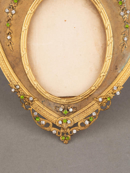 独角鹿西洋古董1900年代法国出品洛可可风格铜鎏金莱茵石相框一对 商品图3