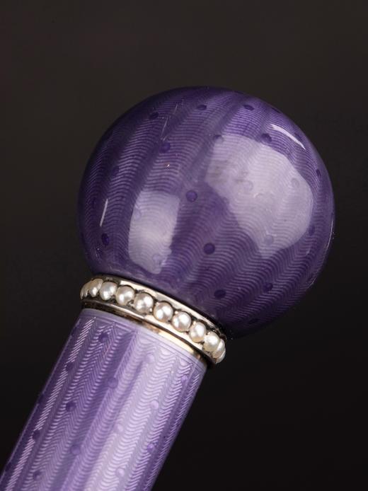 独角鹿西洋古董奥匈帝国银镶嵌珍珠紫色玑镂珐琅杖柄硬木杖身手杖 商品图1