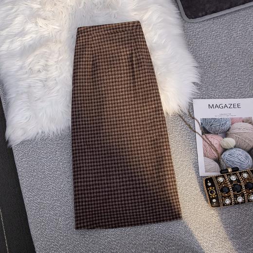 MZ11977 毛呢格子半身裙女中长款a字秋冬2022年新款加厚松紧高腰显瘦长裙 商品图2