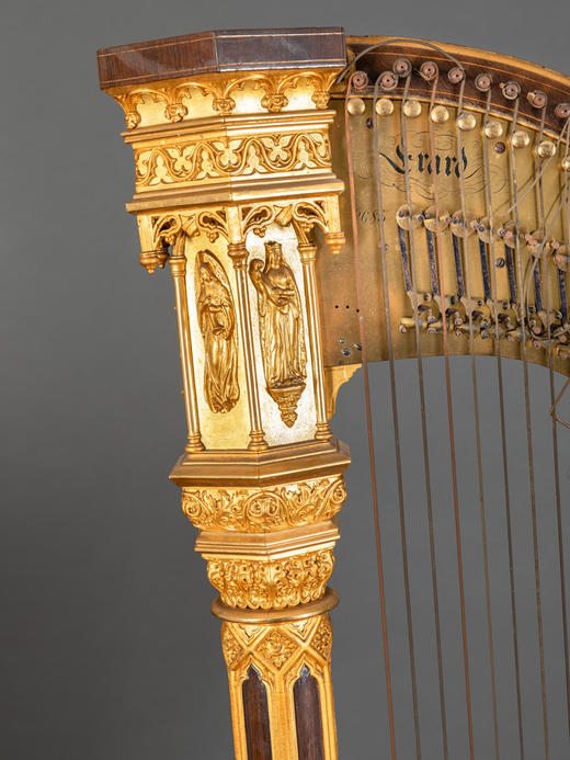 独角鹿西洋古董法国乐器工坊Érard签名哥特风格鎏金47弦枫木竖琴 商品图4