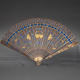独角鹿西洋古董中国手绘缠枝莲装饰珐琅银镀金累丝烧蓝扇骨折扇