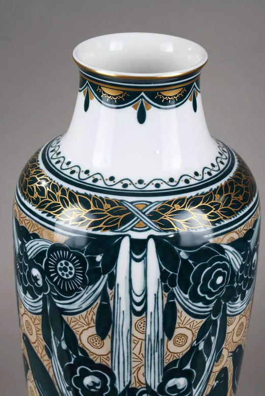 独角鹿西洋古董赛弗尔瓷器Alencon器形画师手绘雀鸟主题瓷瓶 商品图1