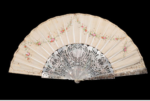 独角鹿西洋古董路易十五风格天使手绘纸质扇面母贝镂雕描金折扇 商品图3