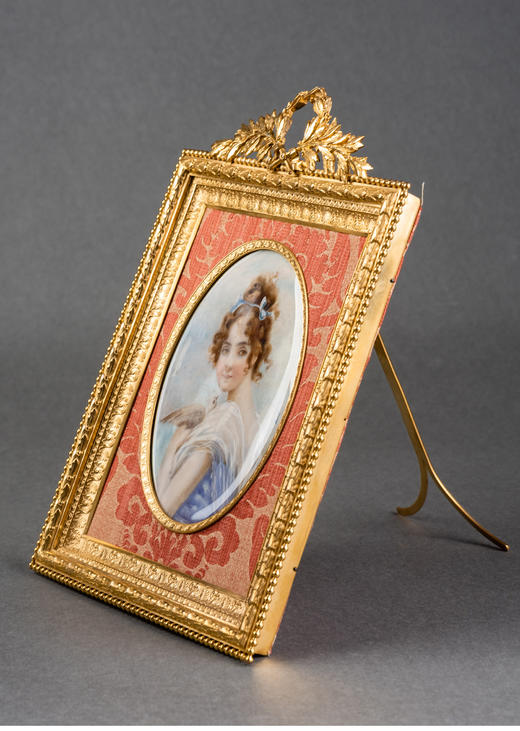 独角鹿西洋古董摆件法国路易十六风铜鎏金相框嵌手绘少女细密画像 商品图1