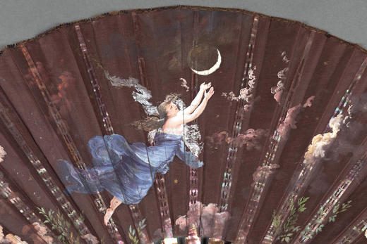 独角鹿西洋古董Gustave Lasellaz签名棕色母贝扇骨水粉画扇面折扇 商品图2