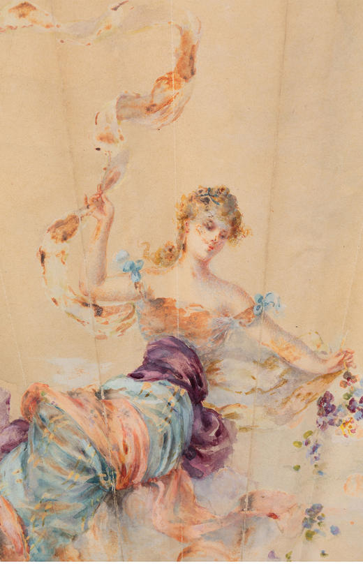 独角鹿西洋古董法国女神与天使手绘扇面镂雕母贝描金描银扇骨折扇 商品图2