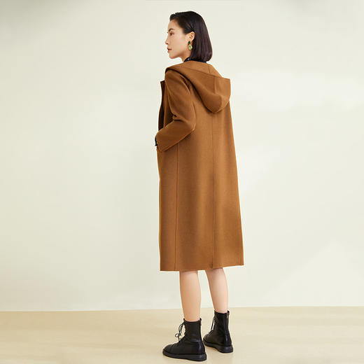 玳莎连帽双面呢大衣女冬季新款休闲通勤气质中长款羊毛外套  CD39303 商品图1