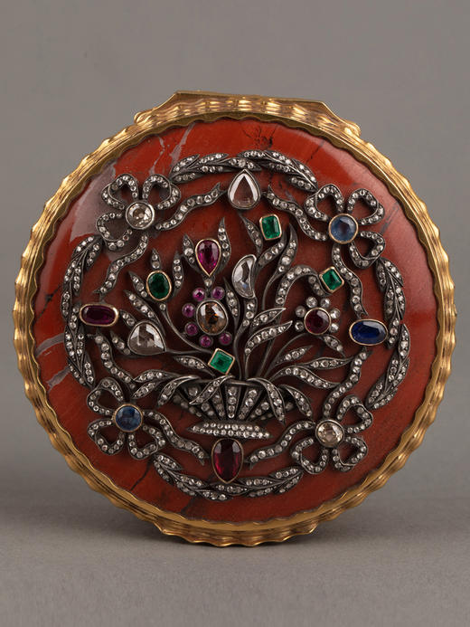 独角鹿西洋古董德国18K金红碧石镶钻石红宝石蓝宝石祖母绿鼻烟盒 商品图3