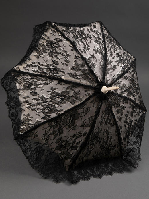 独角鹿西洋古董法国牛骨伞柄黑色尚蒂依蕾丝丝绸伞面古典淑女阳伞 商品图2