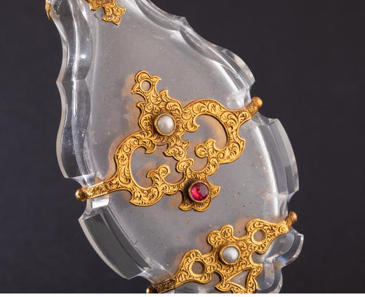 独角鹿西洋古董18K金雕饰镶嵌红宝石珍珠天然水晶香水瓶 商品图4