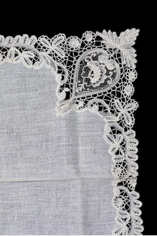 独角鹿西洋古董19世纪末比利时牡丹主题针绣蕾丝花边工艺蕾丝方巾 商品图2