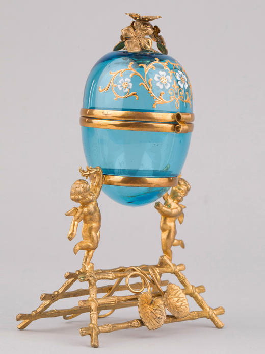 独角鹿西洋古董卢浮宫回廊商店铜鎏金描金珐琅蛋形蓝色水晶珍宝盒 商品图2