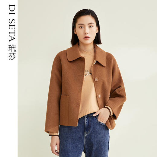 玳莎双面呢短外套女22冬季新款简约气质显瘦翻领毛呢大衣小个子  CD37302 商品图0