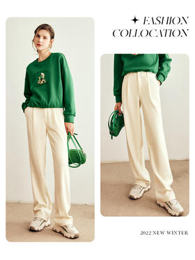 OLrain欧芮儿法式加绒圆领卫衣女秋冬2022新款宽松刺绣华夫格上衣