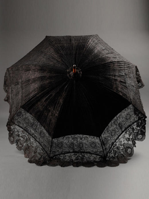 独角鹿西洋古董牛骨精雕伞柄花卉黑色尚蒂依蕾丝伞面古典淑女阳伞 商品图3