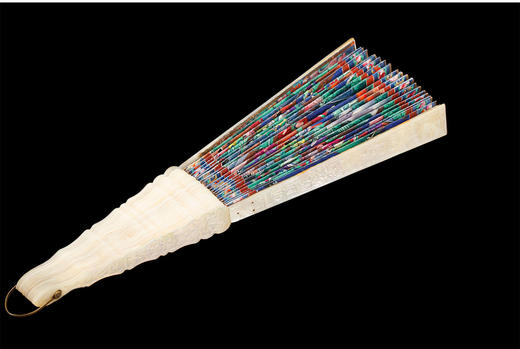 独角鹿西洋古董中国外销贵族定制母贝扇骨手工纸质扇面宫廷景折扇 商品图4