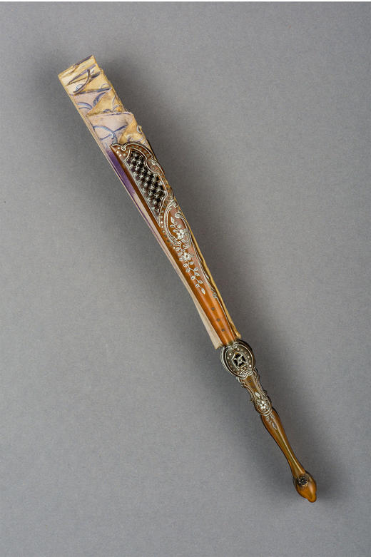 独角鹿西洋古董法国Duvelleroy工坊画师签名丝绸扇面牛角扇骨折扇 商品图4