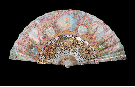 独角鹿西洋古董路易十五风格天使手绘纸质扇面母贝镂雕描金折扇 商品图2