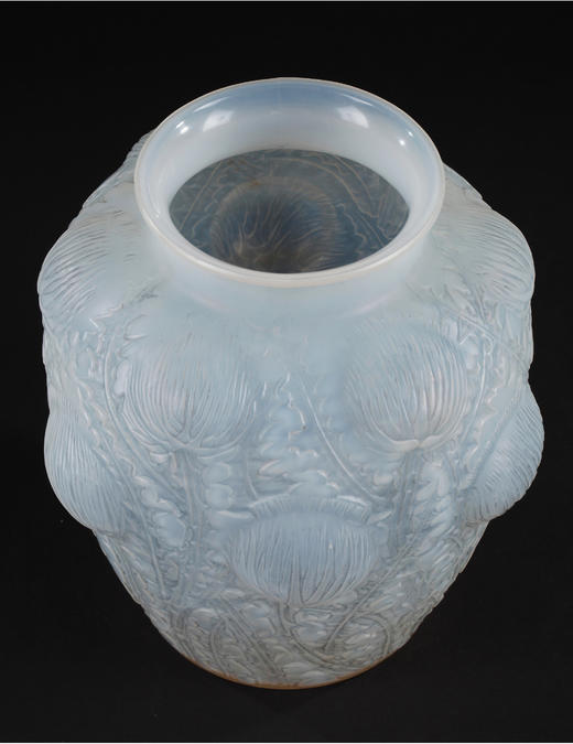 独角鹿西洋古董法国莱俪LALIQUE设计DOMREMY蓟草款欧泊水晶花瓶 商品图2