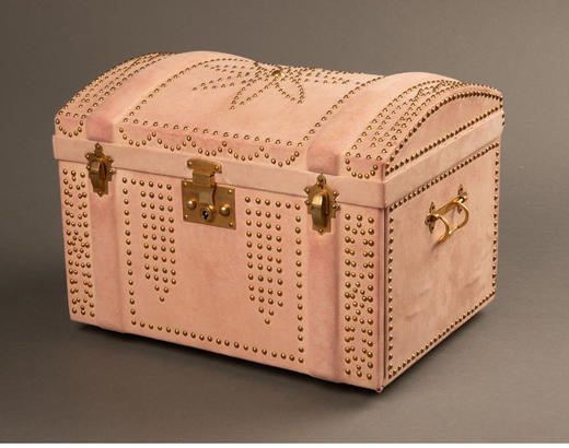 独角鹿西洋古董法国铆钉花纹浅粉色麂皮丝绸里衬多层珠宝箱 商品图4