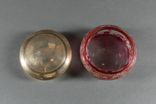 独角鹿西洋古董1900年代巴卡拉工坊出品银镀金镶嵌珐琅雕刻水晶盒 商品图2