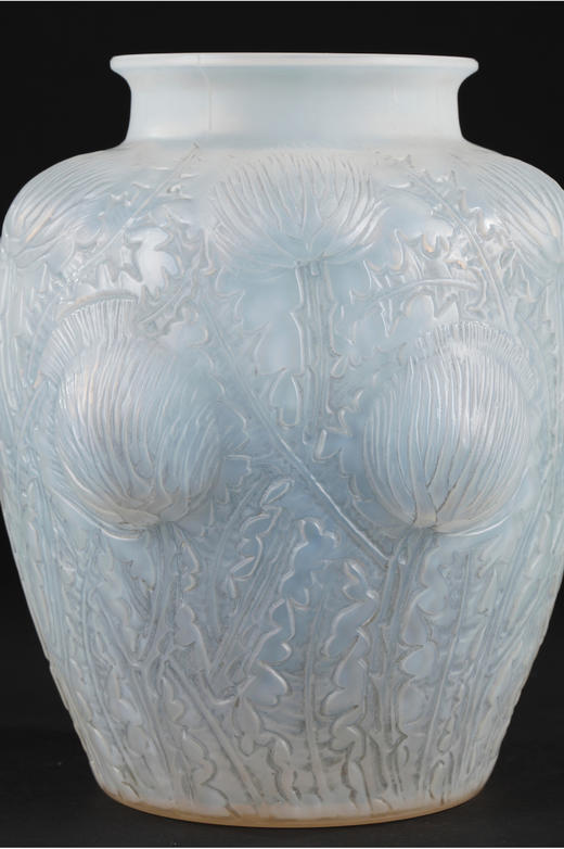 独角鹿西洋古董法国莱俪LALIQUE设计DOMREMY蓟草款欧泊水晶花瓶 商品图4