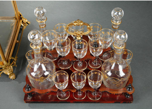 独角鹿西洋古董法国路易十六风铜鎏金镶嵌描金水晶烈酒箱套装酒具 商品图2