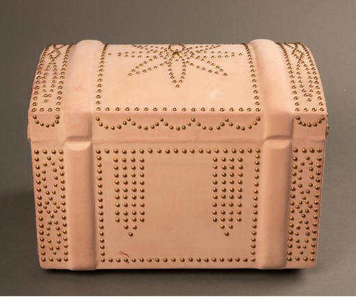 独角鹿西洋古董法国铆钉花纹浅粉色麂皮丝绸里衬多层珠宝箱 商品图3