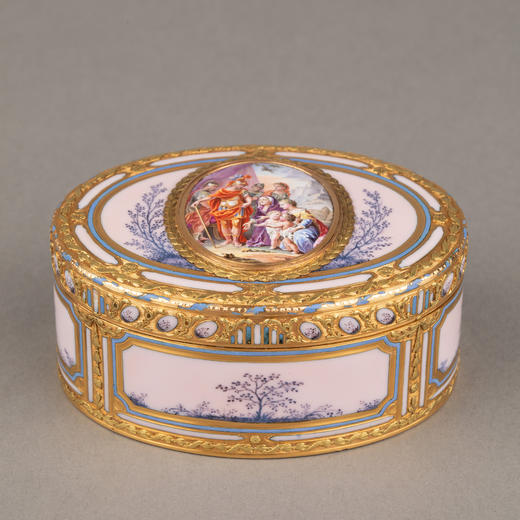 独角鹿西洋古董Esaias Fernau绘画高加米拉战役双色金珐琅鼻烟盒 商品图0