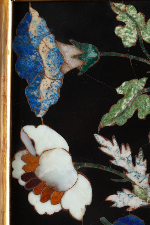 独角鹿西洋古董意大利文艺复兴风格花鸟硬石镶嵌乌木画框装饰画 商品图3