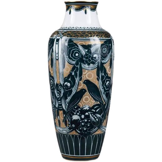 独角鹿西洋古董赛弗尔瓷器Alencon器形画师手绘雀鸟主题瓷瓶 商品图4