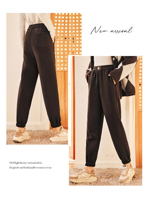 OLrain欧芮儿法式加厚抓绒休闲裤女秋冬2024新款高腰束脚运动卫裤 商品图1