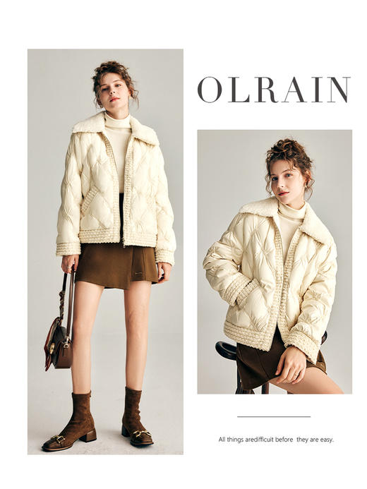 OLrain欧芮儿法式小香风短款羽绒服女秋冬2022新款保暖白鸭绒外套 商品图0