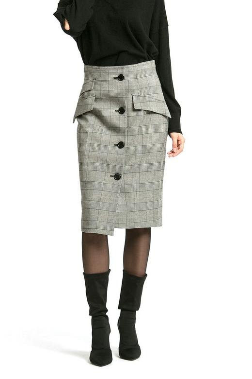 LILY 复古格子排扣包臀裙 354 商品图0