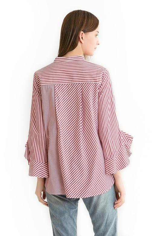 Mo&Co.摩安珂 红白条纹荷叶袖衬衫 340 商品图4