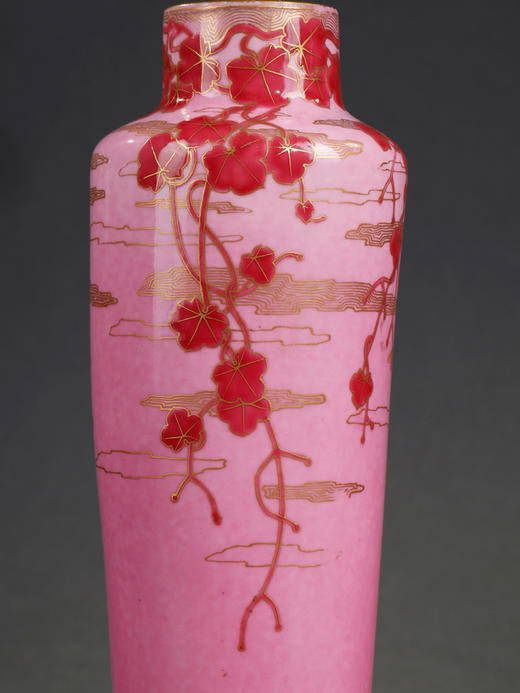 独角鹿西洋古董瓷器法国塞弗尔瓷窑睡莲主题红粉描金花瓶瓷瓶 商品图4