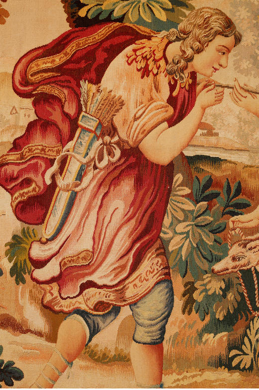 独角鹿西洋古董法国奥布松织造工坊爱之甘泉主题羊毛丝绸挂毯 商品图2