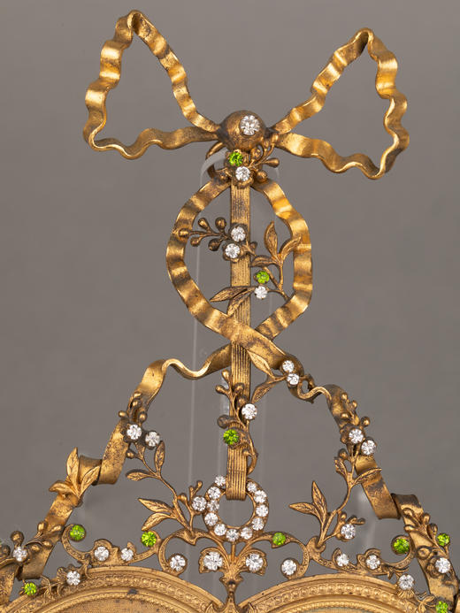 独角鹿西洋古董1900年代法国出品洛可可风格铜鎏金莱茵石相框一对 商品图1