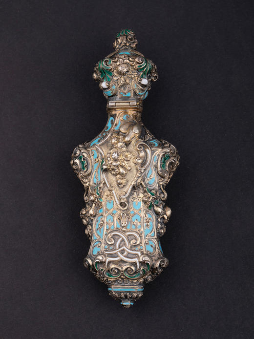 独角鹿西洋古董纯银镀金精雕修饰珐琅彩色花卉纹样醒神盐瓶香水瓶 商品图2