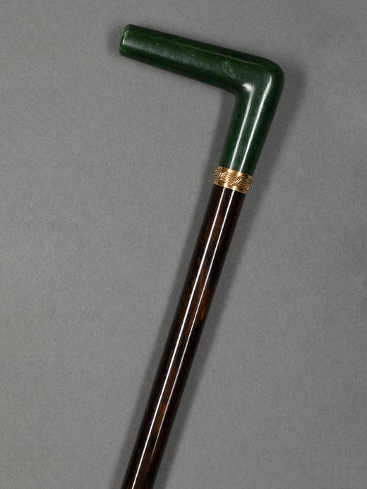 独角鹿西洋古董欧洲碧玉杖柄镀金精雕杖圈修饰乌木杖身古董手杖 商品图2