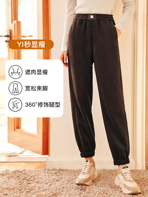 OLrain欧芮儿法式加厚抓绒休闲裤女秋冬2024新款高腰束脚运动卫裤 商品图0