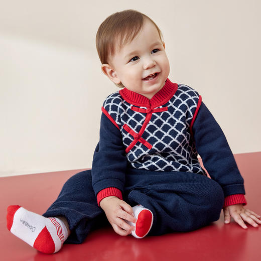 英氏婴儿衣服连体衣冬季新款针织哈衣男新年系列 商品图1