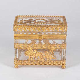 独角鹿西洋古董法国拿破仑三世时期出品铜鎏金镶嵌透明水晶珍宝盒