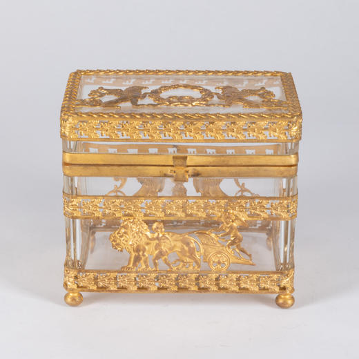 独角鹿西洋古董法国拿破仑三世时期出品铜鎏金镶嵌透明水晶珍宝盒 商品图0