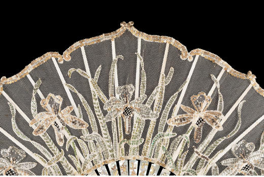 独角鹿西洋古董法国鸢尾花主题珠片刺绣蕾丝扇面母贝扇骨折扇  商品图2