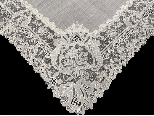 独角鹿西洋古董19世纪末欧洲出品芙蓉盛放主题手工蕾丝方巾手帕 商品图4