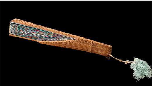 独角鹿西洋古董中国外销檀香木扇骨丝绸扇面官邸人不对称双面折扇 商品图4